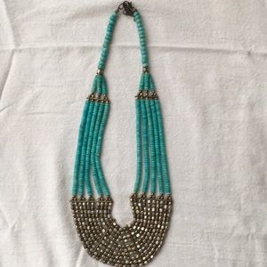 Turquoise and brass beaded collar necklace